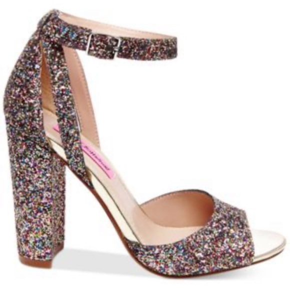 Betsey Johnson Shoes - Betsey Johnson Glitter Rainbow Strappy Heels Sz6.5